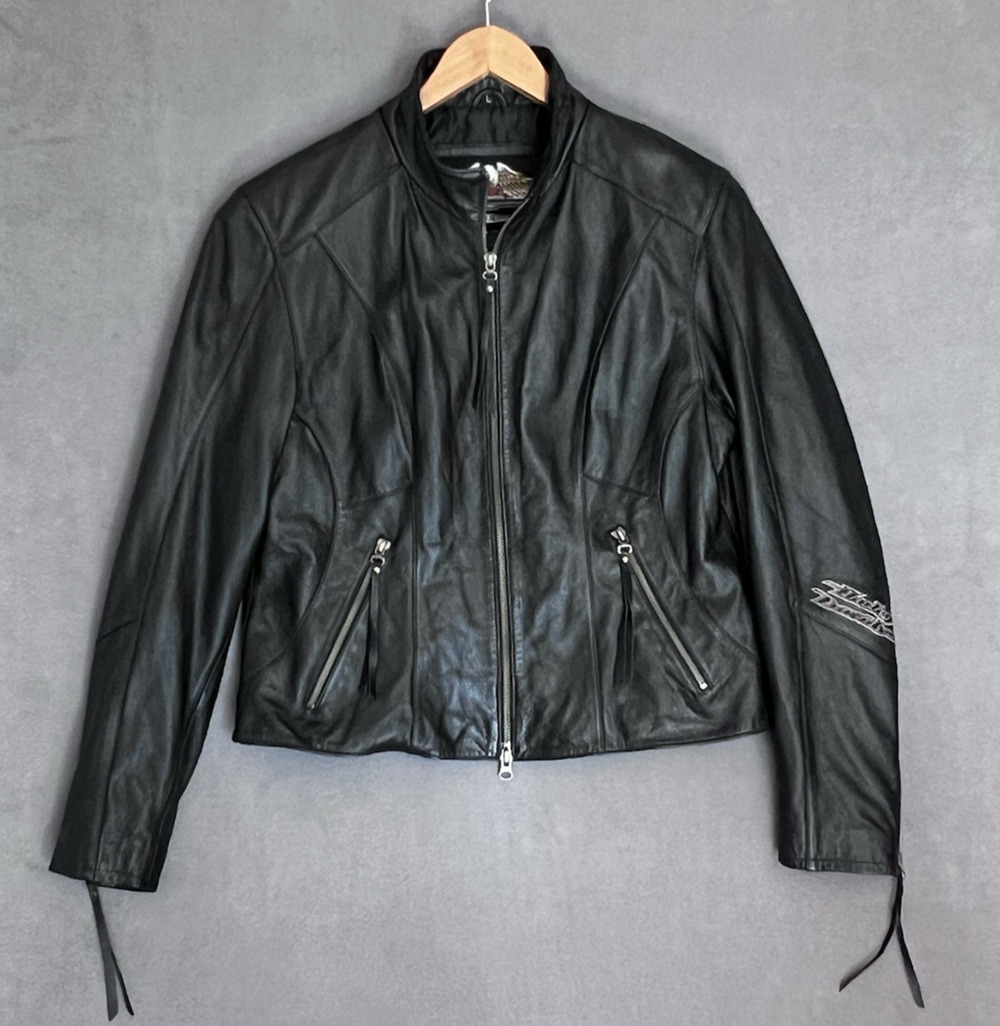 Harley-Davidson Leather Jacket Black Womens L Motorcycle Biker VTG Y2K